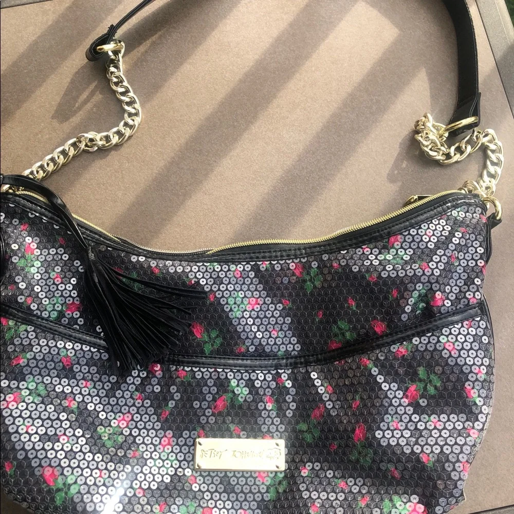 Betsey Johnson leopard blossom sequin hobo